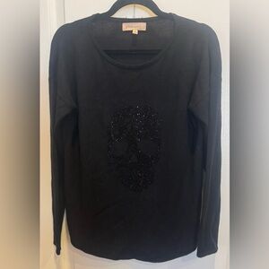 PHILOSOPHY Rhinestone Skull Cashmere Blend Sweater Black Medium